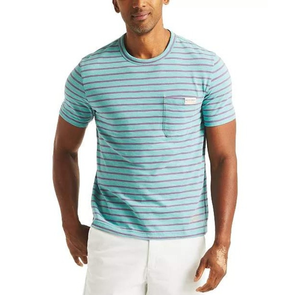 Nautica Jeans Co Mens Striped Crewneck T-Shirt Dusty Turquoise Purple K45510 S